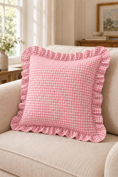 Mirilliahome Fırfırlı Pötikare Kırlent Kılıfı 43x43 cm Pamuk Polyester Dekora...