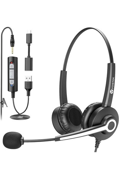 GENERAL سماعة رأس USB من Voistek مع ميكروفون للكمبيوتر المحمول، سماعات رأس سل...