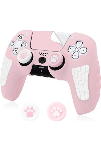 GENERAL Pink Silicone Cover with Cat Paw Thumb Grips for PS5 Controller