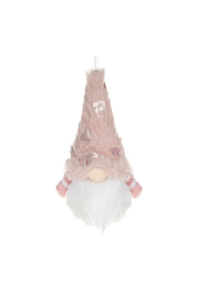 OEM Ornament Brad de Crăciun Figurină Gnome cu Căciulă Roz de Blana Inimi 8x1...