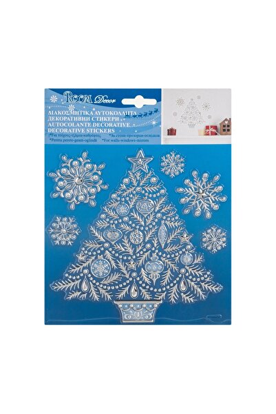 OEM Autocolante Decorative de Crăciun Brad Fulgi Argintii Bleu 18x23 cm – Atm...