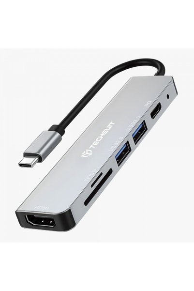 Techsuit Hub USB-C H5 TurboChargeX, 6 în 1, Gri