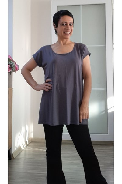 Mertcan Butik Smoked Low-Sleeve Hollow-Out Collar Combed Viscose T-Shirt