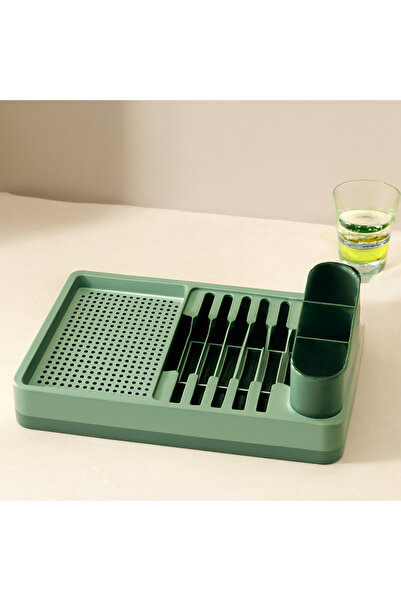 ELİSY Countertop Dish Rack Plate and Spoon Holder 26X42X12 cm (Green)