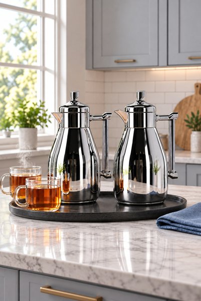 Generic Shiny Silver Steel Hospitality Tramss Set (2X1L) – Royalty Luxury & Modern Harmony for Your Table