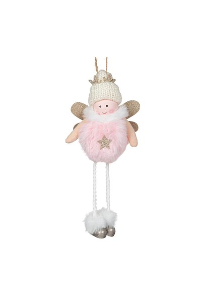 OEM Ornament Brad de Crăciun din Lemn Ingeras cu Blana Roz Căciulă Glitter 20...