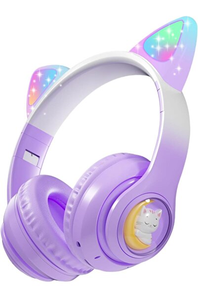 AZONEE Wireless Kids Headphones with LED Light up Cat Ear, Color Changing Ove...