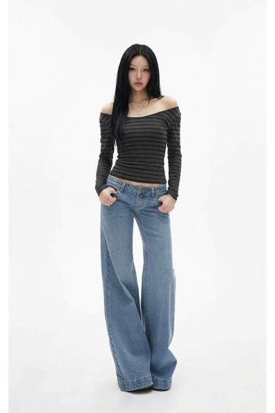 Yukatay Gri Madonna Yaka Siyah Gotik Y2K Şeritli Uzun Kollu Crop-YUKATAY