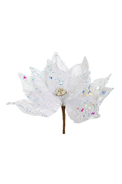 OEM Floare Decorativa de Crăciun Albă cu Pietre Holografice și Clips 24 cm – ...
