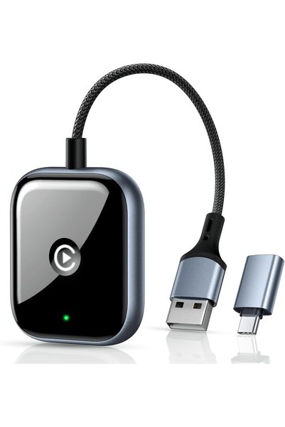 NJDGF محول كاربلاي لاسلكي مع محول USB-C مدمج، إصدار 2023 للسيارات من 2015-2020