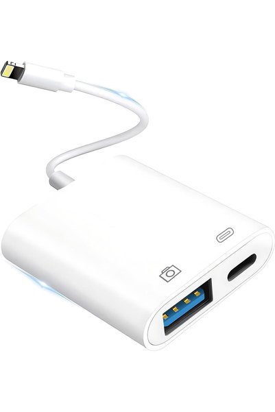 GENERAL Lightning to USB Camera Adapter for iPhone with Lightning Charging Po...