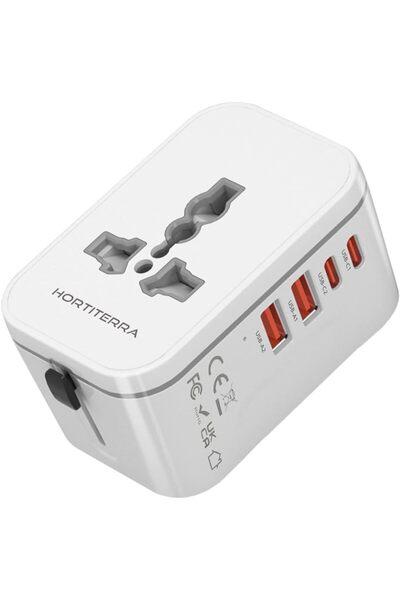 GENERAL محول طاقة عالمي للسفر، محول قابس عالمي مع منفذين USB A ومنفذين USB C،...