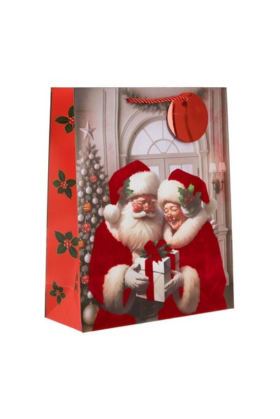 OEM Sacoșă Cadou de Crăciun 26x10x32 cm cu Moș Crăciun și Soția sa – Detalii ...