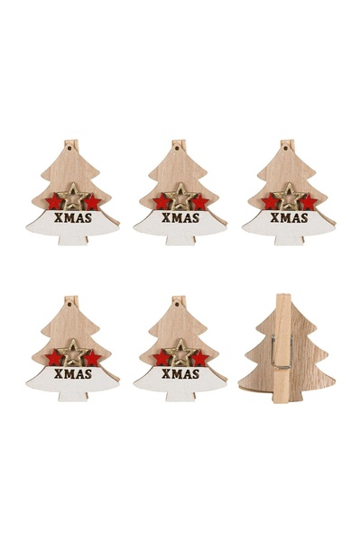 OEM Cleștișori de Crăciun Decorativi de Lemn Brad Stele 5 cm – 5 buc. – pentr...