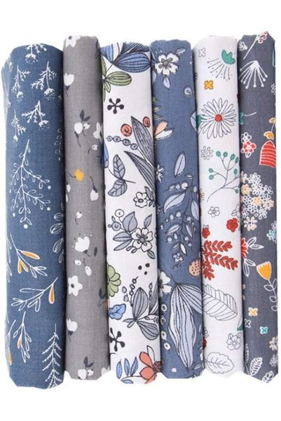 Fdit Floral Cotton Cloth, 6pcs Light Gray DIY Handmade Craft Fabric with Soft...