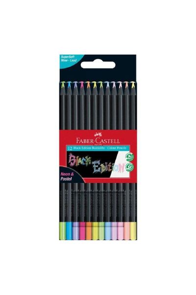 Faber Castell Μολύβια Χρωματιστά Μαύρη Έκδοση Νέον/Παστέλ 12 τεμάχια