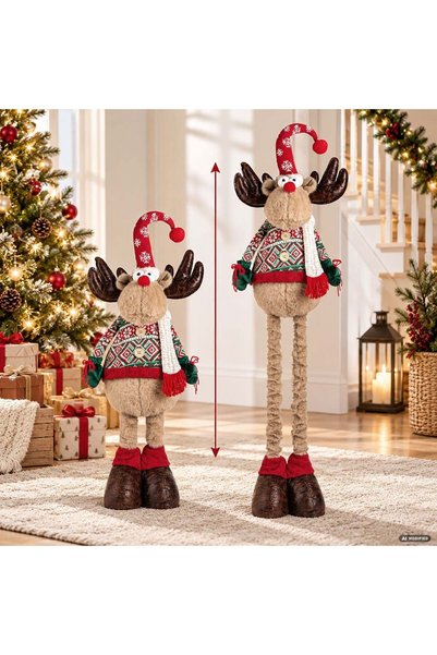 OEM Christmas Decorative Figurine Reindeer with Telescopic Legs and Green and...