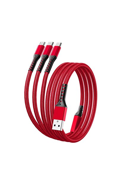 LinJie Multi Charging Cable 1.2M 3 In 1 Charger Cord(Red)