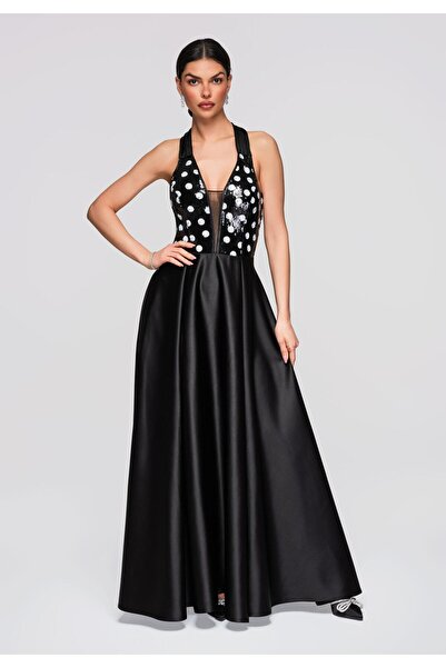 Larica by Ombre Rochie de seară maxi pentru femei, croială în A, decolteu hal...