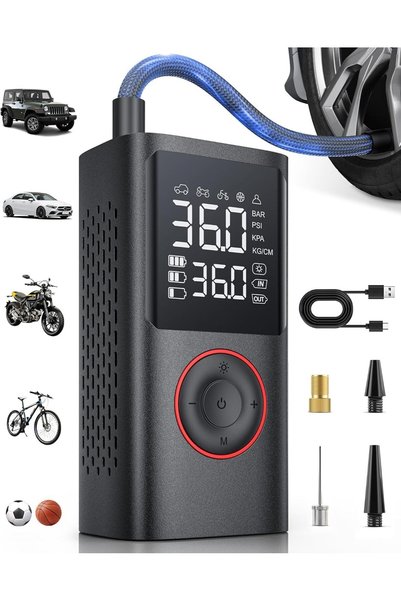 GENERAL منفاخ إطارات محمول، ضاغط هواء لاسلكي 150 PSI، مضخة هواء للسيارات والد...