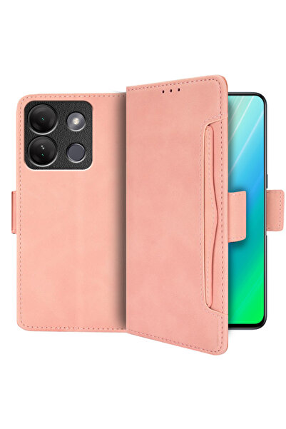 XGSM Husă tip carte pentru Infinix Smart 7 HD 4G, cu slot pentru card, roz