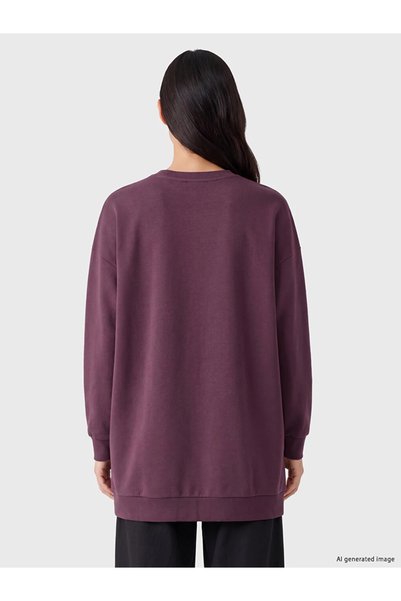 LC Waikiki Mürdüm Baskılı Kadın Sweatshirt Tunik