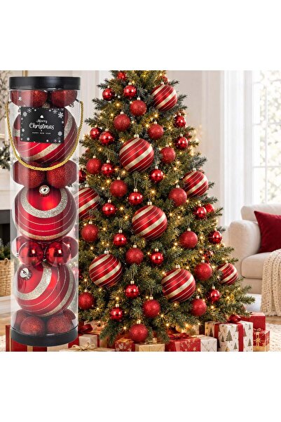 OEM Set 23 Globuri de Craciun Bordo cu Glitter 2 Dimensiuni