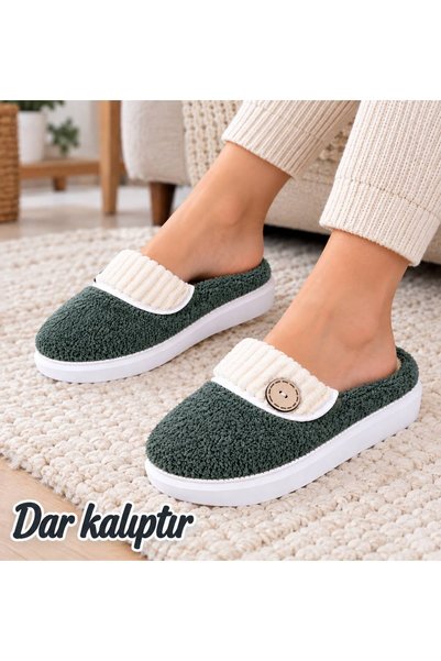GKT SHOES Women's Comfortable Lightweight Button Detailed High Eva Sole Plush House Slippers New Season