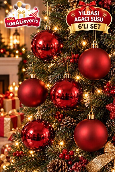 Bkmc 6'lı Gold Gümüş Kırmızı HakiYeşili Vizon Yılbaşı Topu Seti 3 Mat 3 Parlak Metalik Noel Ağacı Süsü Gold Askılı Dekoratif Yılbaşı Çam Ağacı Süsleme