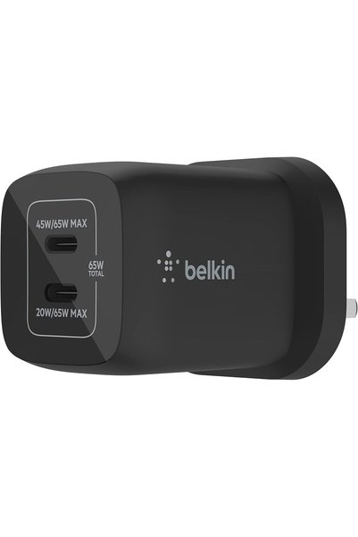 Belkin 65W Dual USB Type C Wall Charger, Fast Charging Power Delivery 3.0 wit...