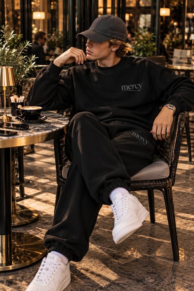 JAWÜ FASHION طقم رياضي فاخر مطبوع عليه ميرسي، مقاس كبير، من نوع شاردونلو سويت-سوفرمان