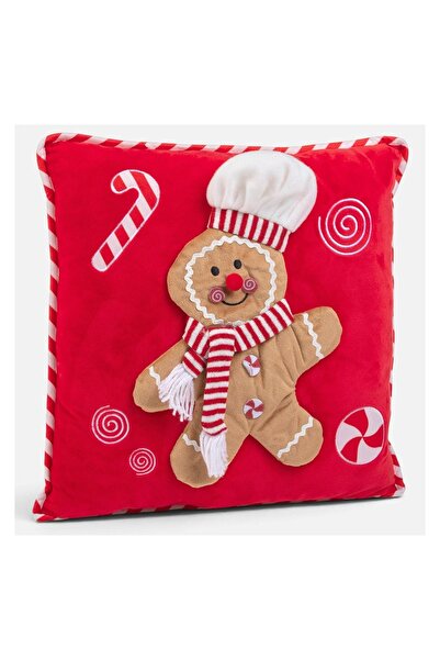 OEM Pernă pentru Scaun de Crăciun 38x38 cm, Roșie cu Gingerbread Candy 3D, De...