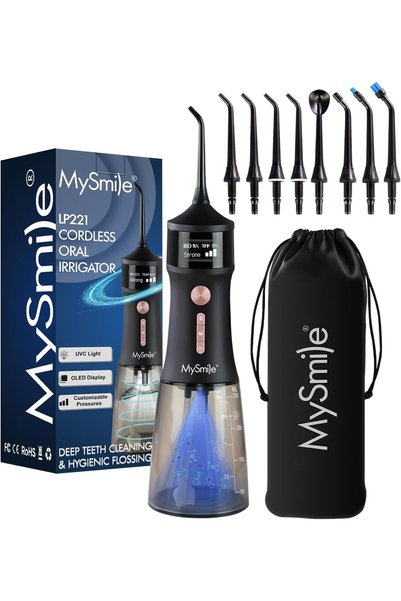 mysmile جهاز تنظيف الأسنان بالماء اللاسلكي LP221 قابل للتعقيم بالأشعة فوق الب...