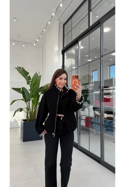 elifteke White Rope Ribbed Jacket Black