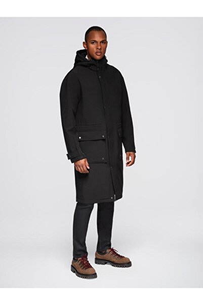 OMBRE Parka bărbați, croială lungă și lejeră, căptușeală din fleece, glugă in...