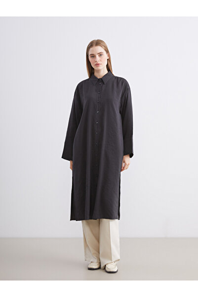 LC Waikiki Nevavm Lcw Modest Anthracite Oversize Modal Blended Women's Shirt ...
