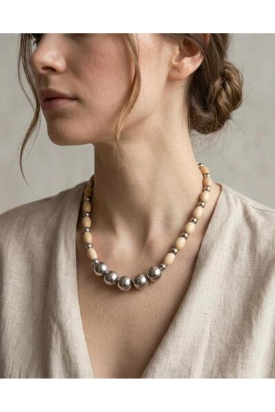 Canan Design Bohem (C-D) Wooden Oval Bead Nickel Plated Bead Style Necklace