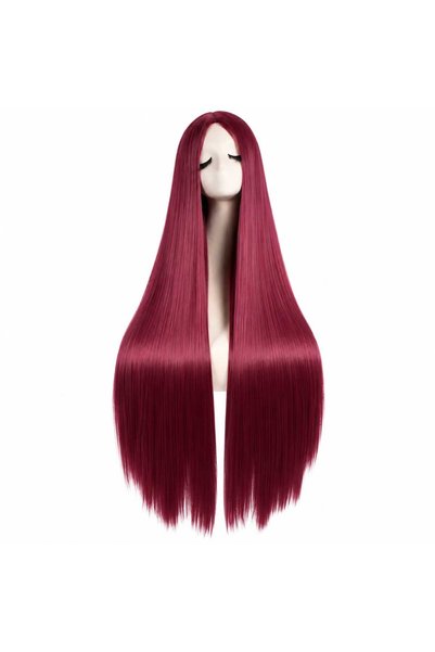 Glamura Lashes Long Cosplay Wig 100 cm, Straight Burgundy Red Hair, No Bangs,...