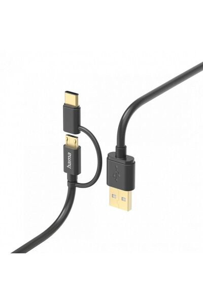 Hama 2 in 1 USB-A to Micro-USB and USB-C Cable, 1 m, Data Transfer 480 Mbps, ...