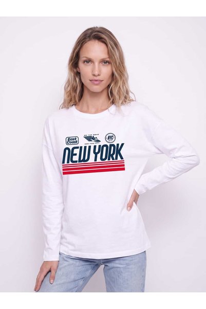 Coredra Tricou cu mânecă lungă cu imprimeu New York City - C535