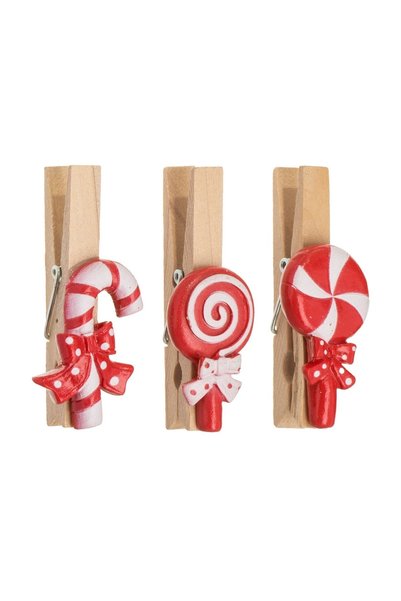 OEM Cleștișori Decorativi de Crăciun din Lemn cu Figurine Candy 7,5 cm – Acce...