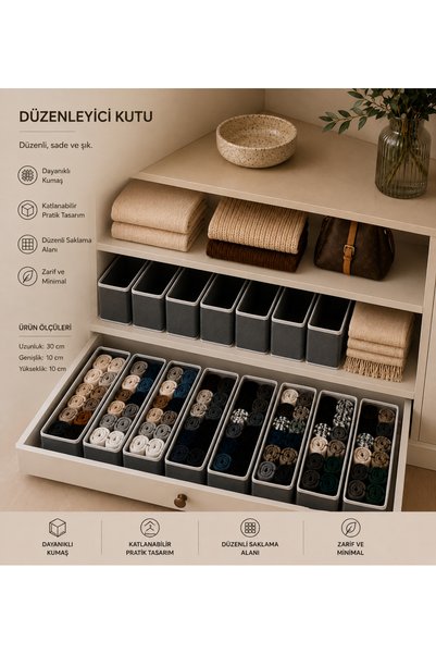 YEGGE 4 Adet 30x10cm Çekmece ve Dolap içi Düzenleyici, Eşarp Düzenleyici, Kat...
