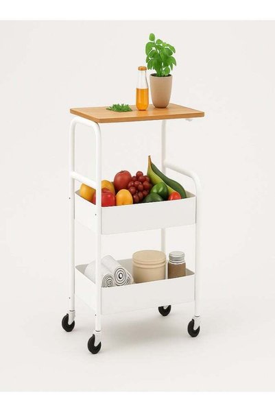 Generic Brand LIVVY 3-Tier Rolling Storage Cart with Wooden Tabletop – Heavy-...