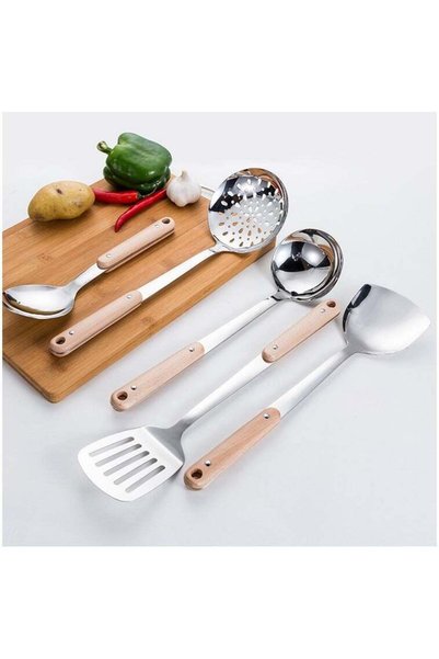 Generic Brand FIRST PRO 5-Piece Stainless Steel Serving Utensil Set with Wood...