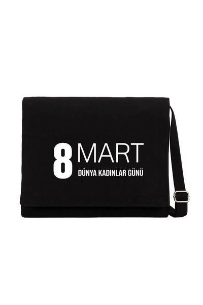 CrowsGate 8 March Text Black Canvas Messenger Bag