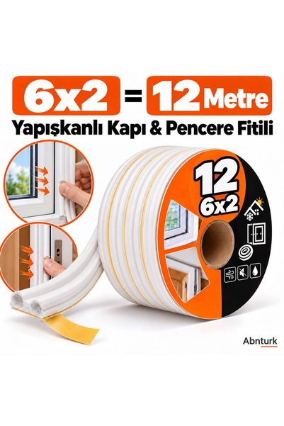 abnturk 12=6x2 Metre Güçlü Yapışkanlı Beyaz Kapı Pencere Bandı Fitili Rüzgar ...