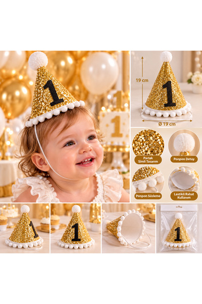 Partifabrik 1 Jahr alter goldfarbener Glitzerhut
