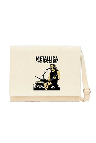 CrowsGate Geantă Messenger din pânză crem Metallica Live în Moscova