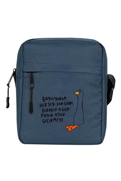 CrowsGate Geantă de umăr Son Gün Panik Atarı, culoare bleumarin