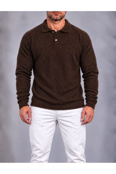 LudoWear Men's Collared Buttoned Knitwear Sweater Black/Beige/Brown/Stone